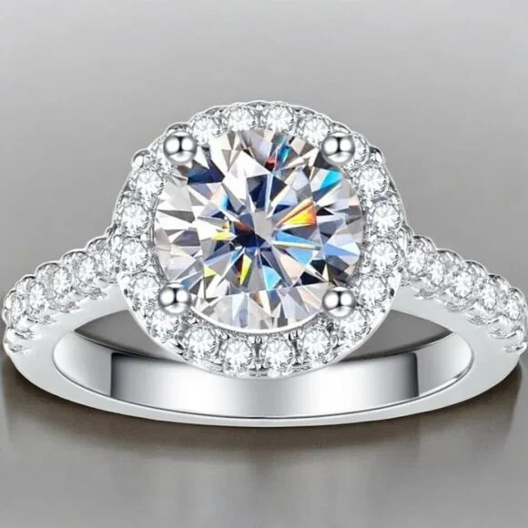 Diamond Simulant Moissanite Halo Engagement Ring Size 7 Silver - Picture 3 of 3